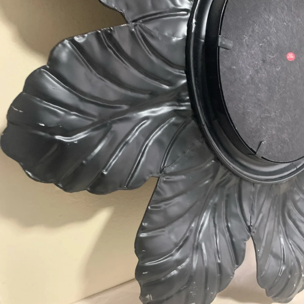 25” Metal Leaf Sunburst Wall Mirror Rustic Bronze Floral Frame Decor Sunflower